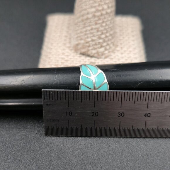 Size 9 Sterling Silver Enamel Leaf Nature Band Ring A6846 - Picture 7 of 8